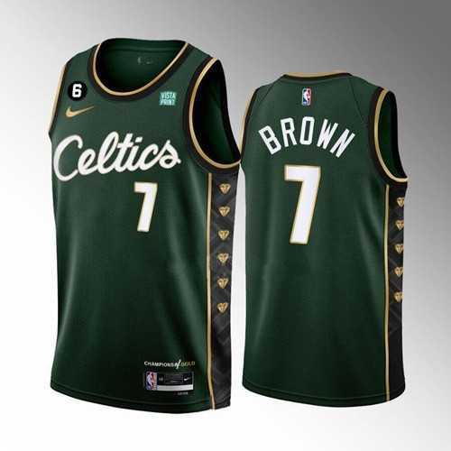 Men%27s Boston Celtics #7 Jaylen Brown Green 2022-23 City Edition No.6 Patch Stitched Basketball Jersey Dzhi->boston celtics->NBA Jersey
